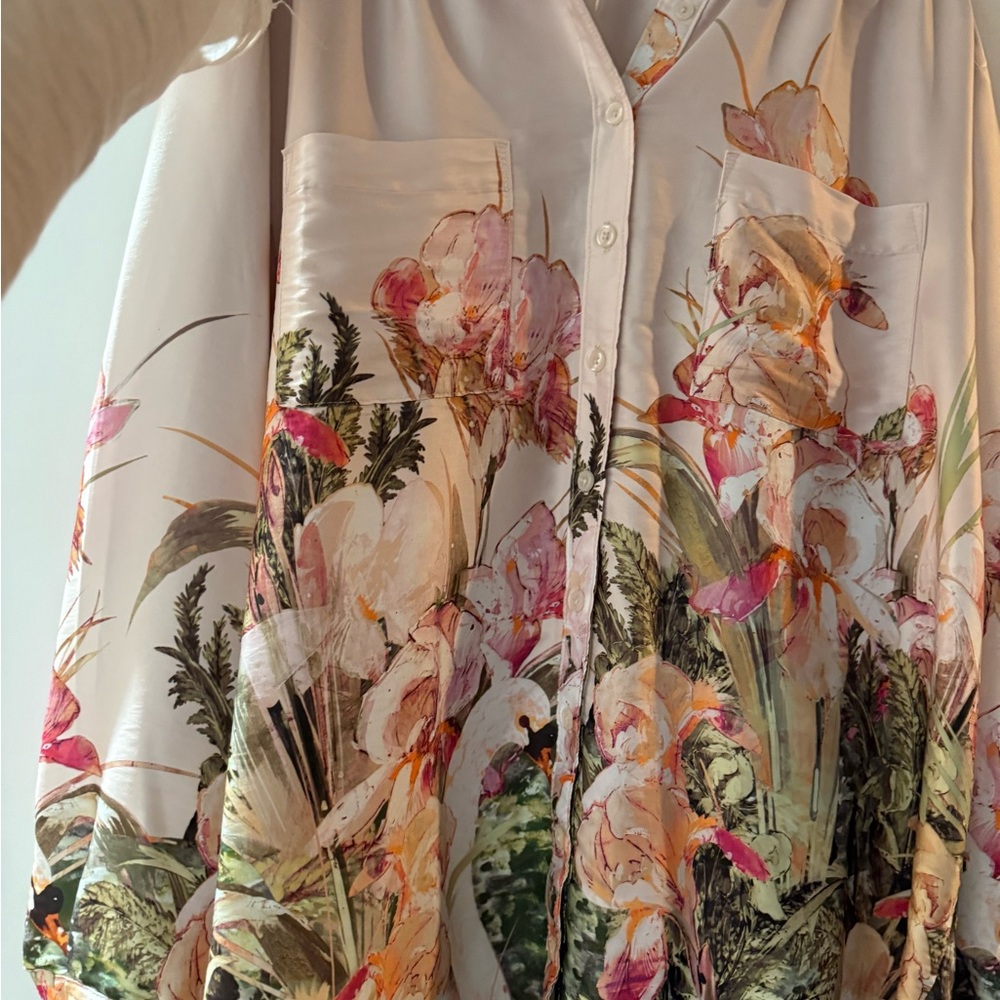 Floral Button-Up Blouse Floral Maeve Anthropologie satin blouse tunic large